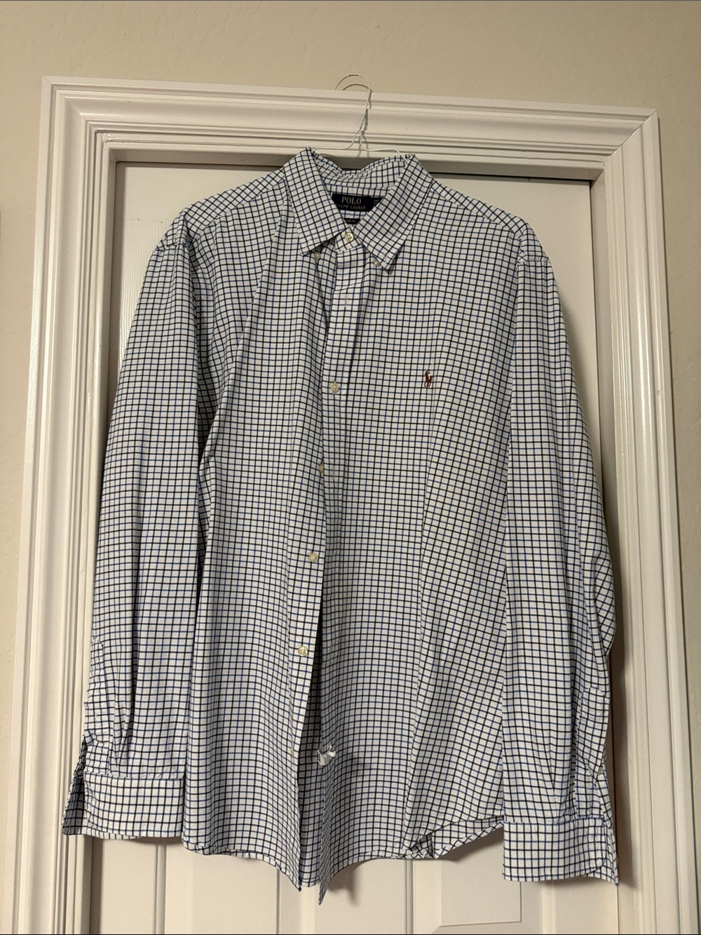 Polo by Ralph Lauren White Shirt with Blue Windowpane Check